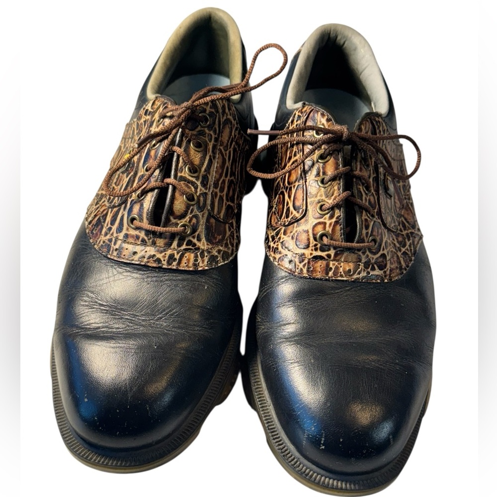Premiere Black Saddle Aligator Skin Funky Footjoy Leather Men’s 10M Golf Shoes - Picture 2 of 11